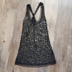 Black Square Sequined Mesh Top, Size: M